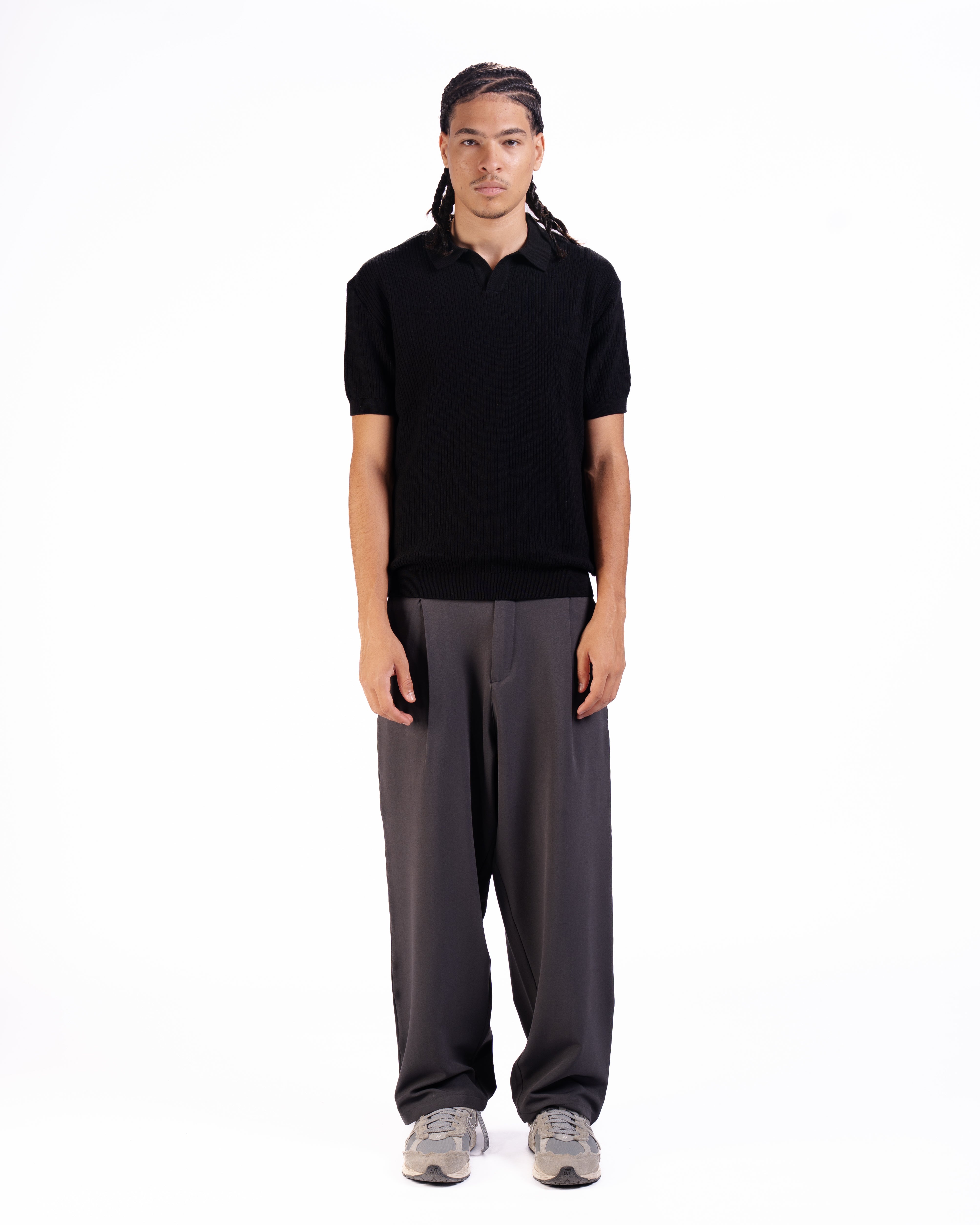 Rib Knit Polo in Black