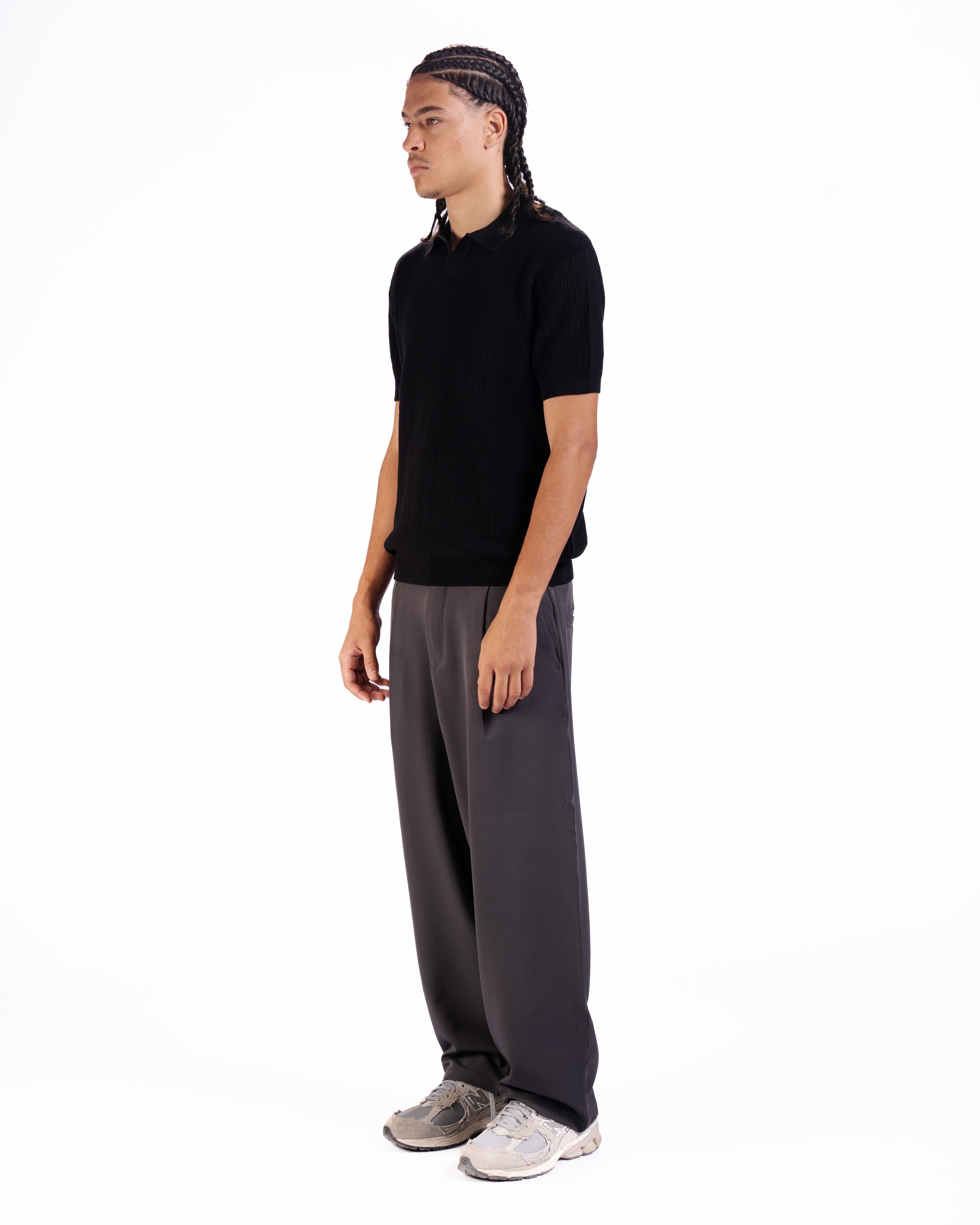 Rib Knit Polo in Black