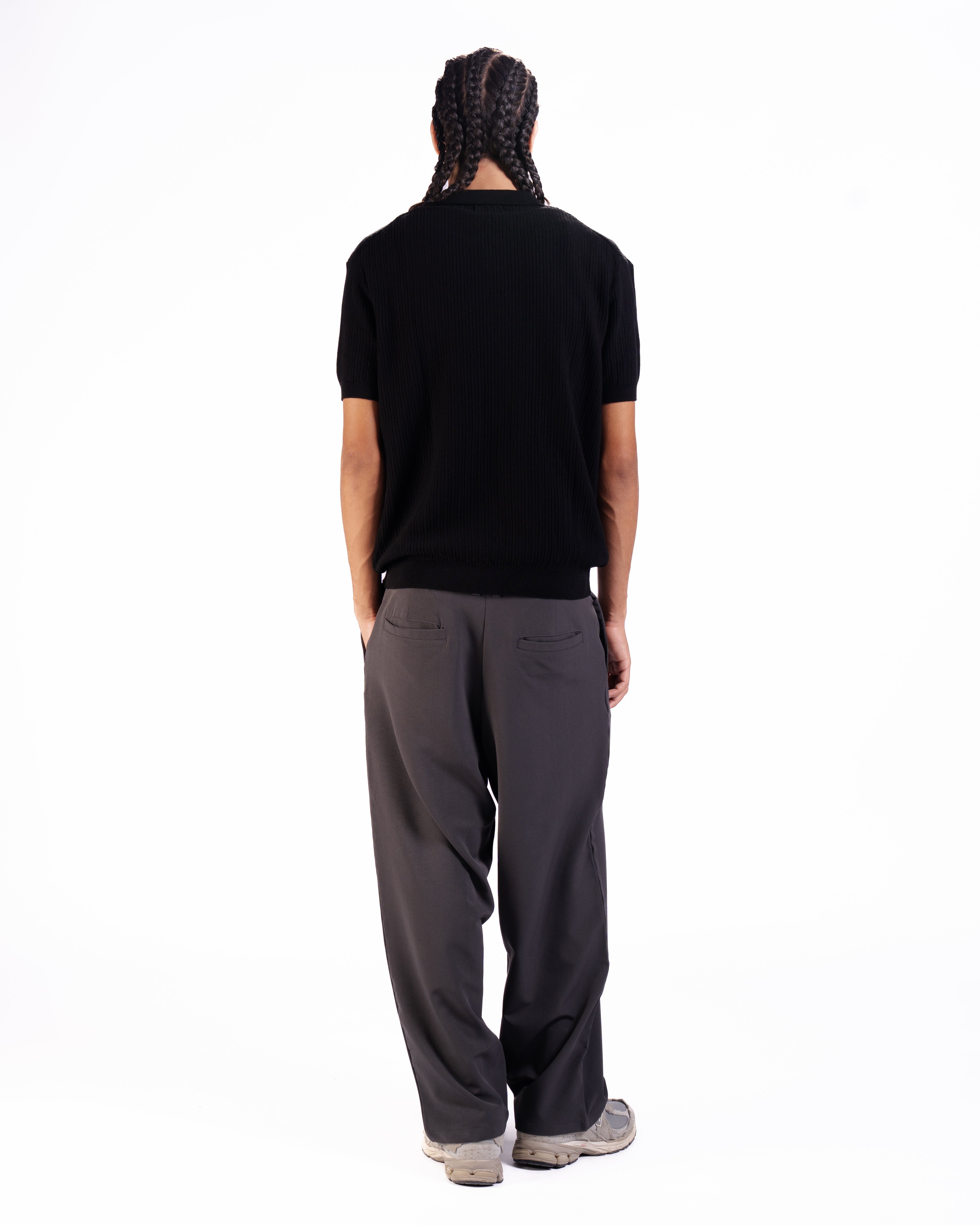 Rib Knit Polo in Black