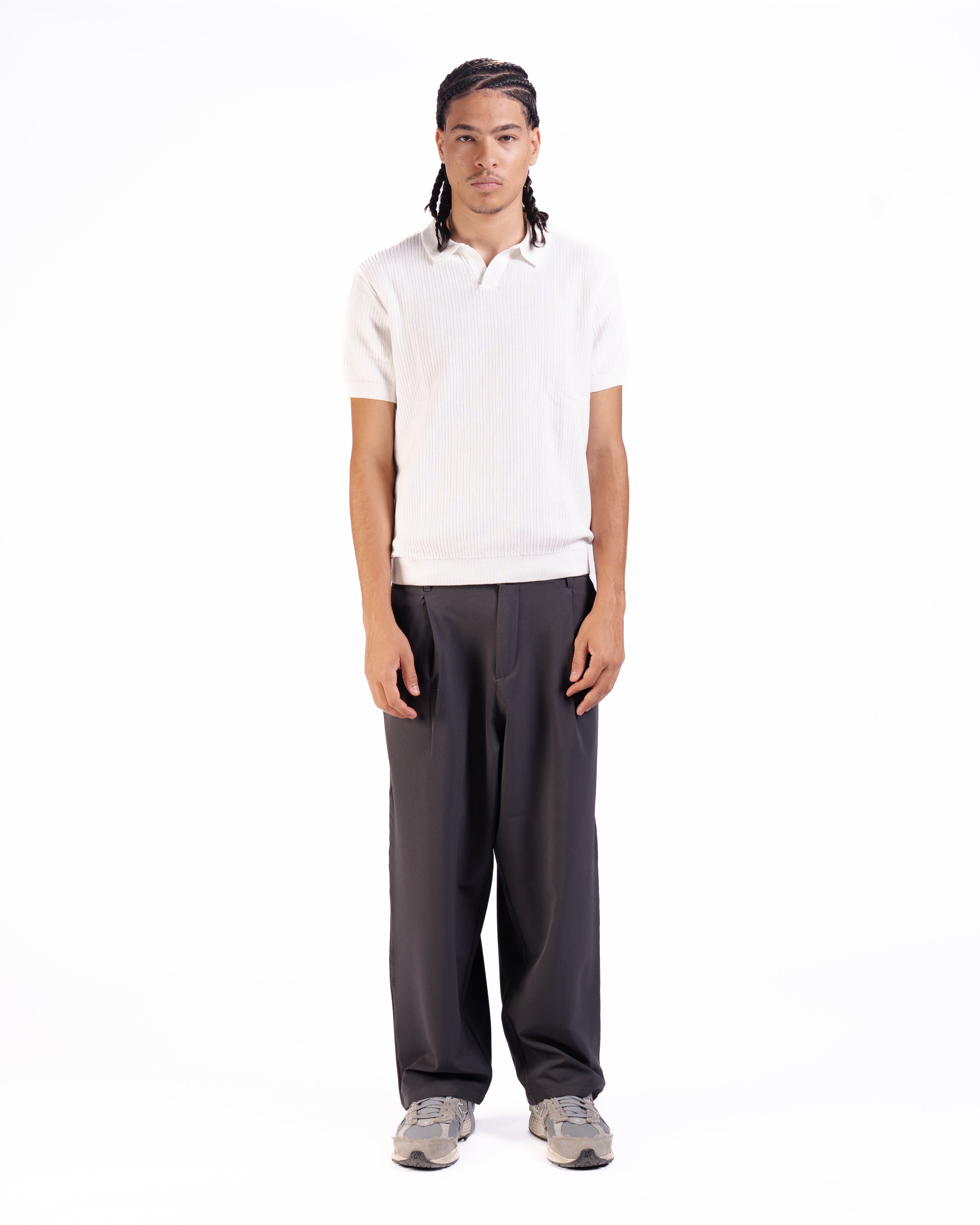 Rib Knit Polo in Off-White