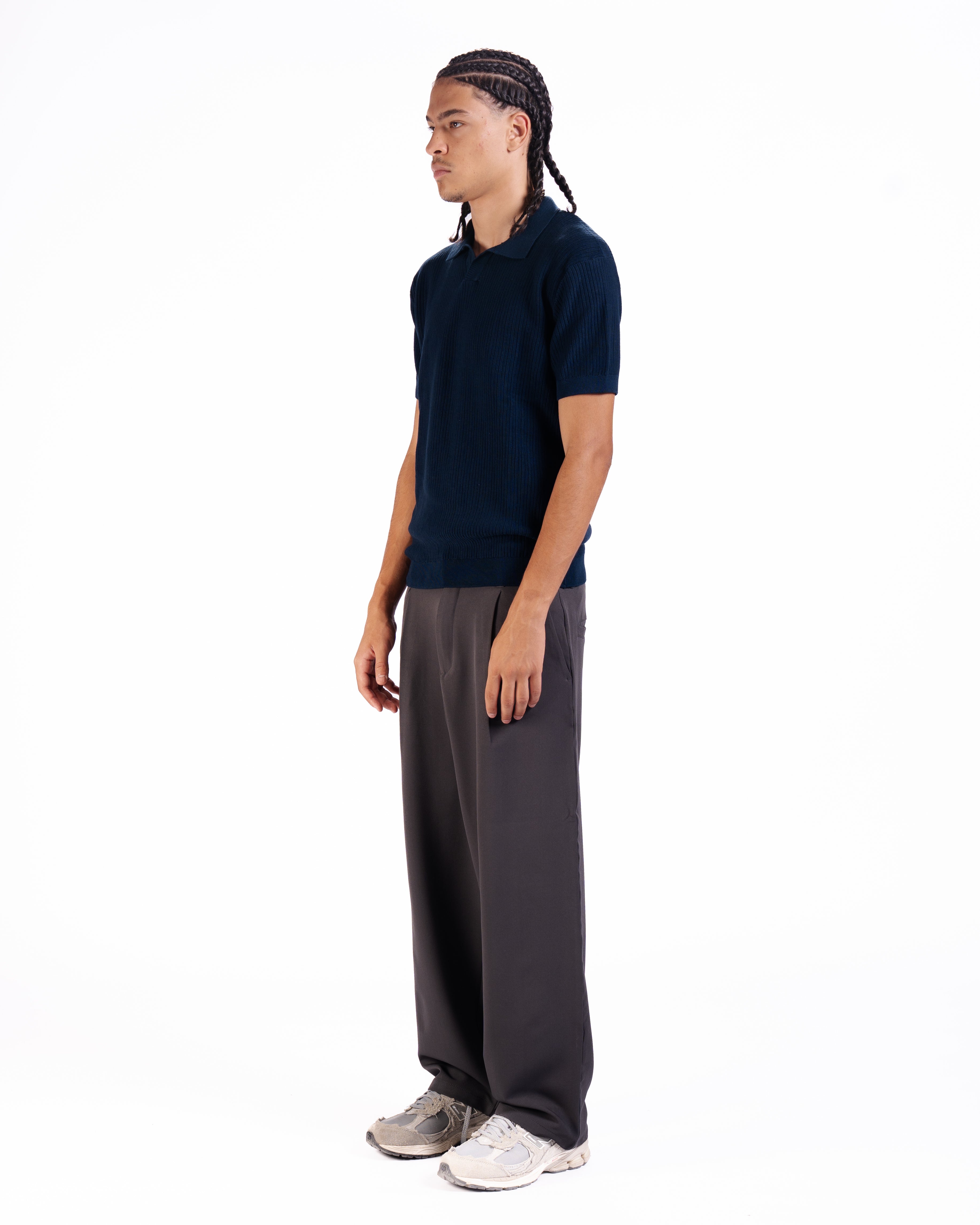 Rib Knit Polo in Midnight Blue