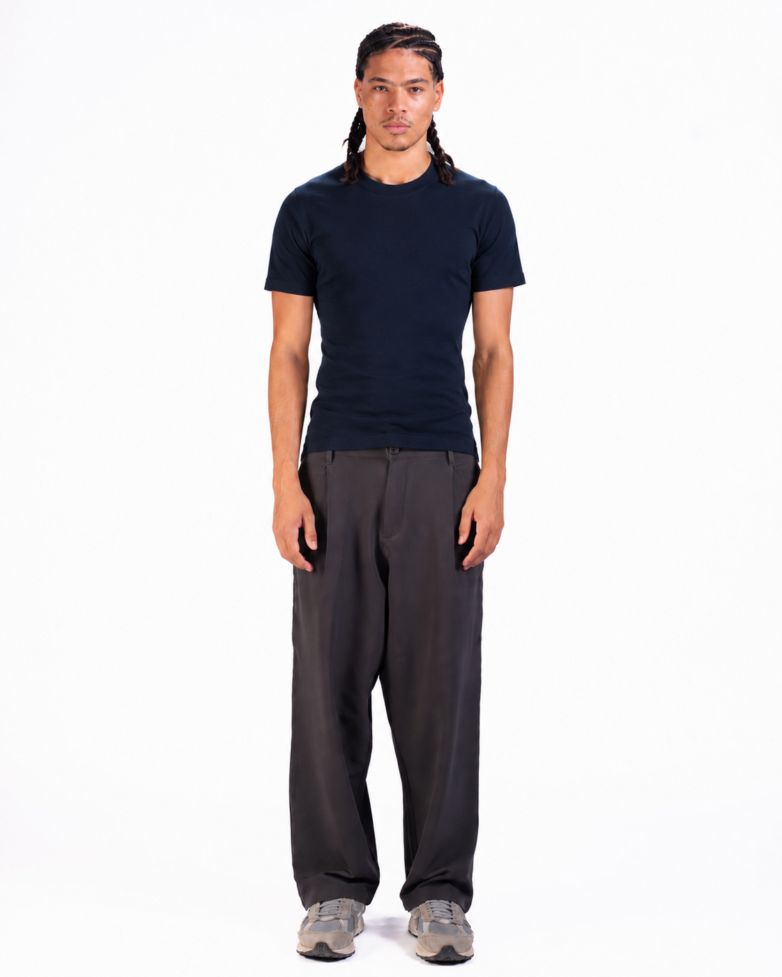 Rounded Neck Knit Polo in Midnight Blue
