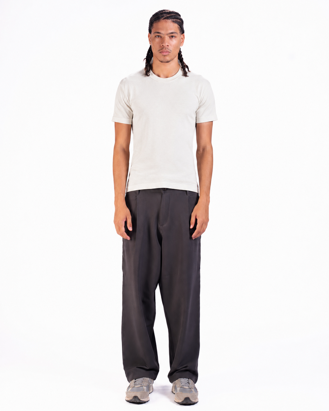 Rounded Neck Knit Polo in Off-White
