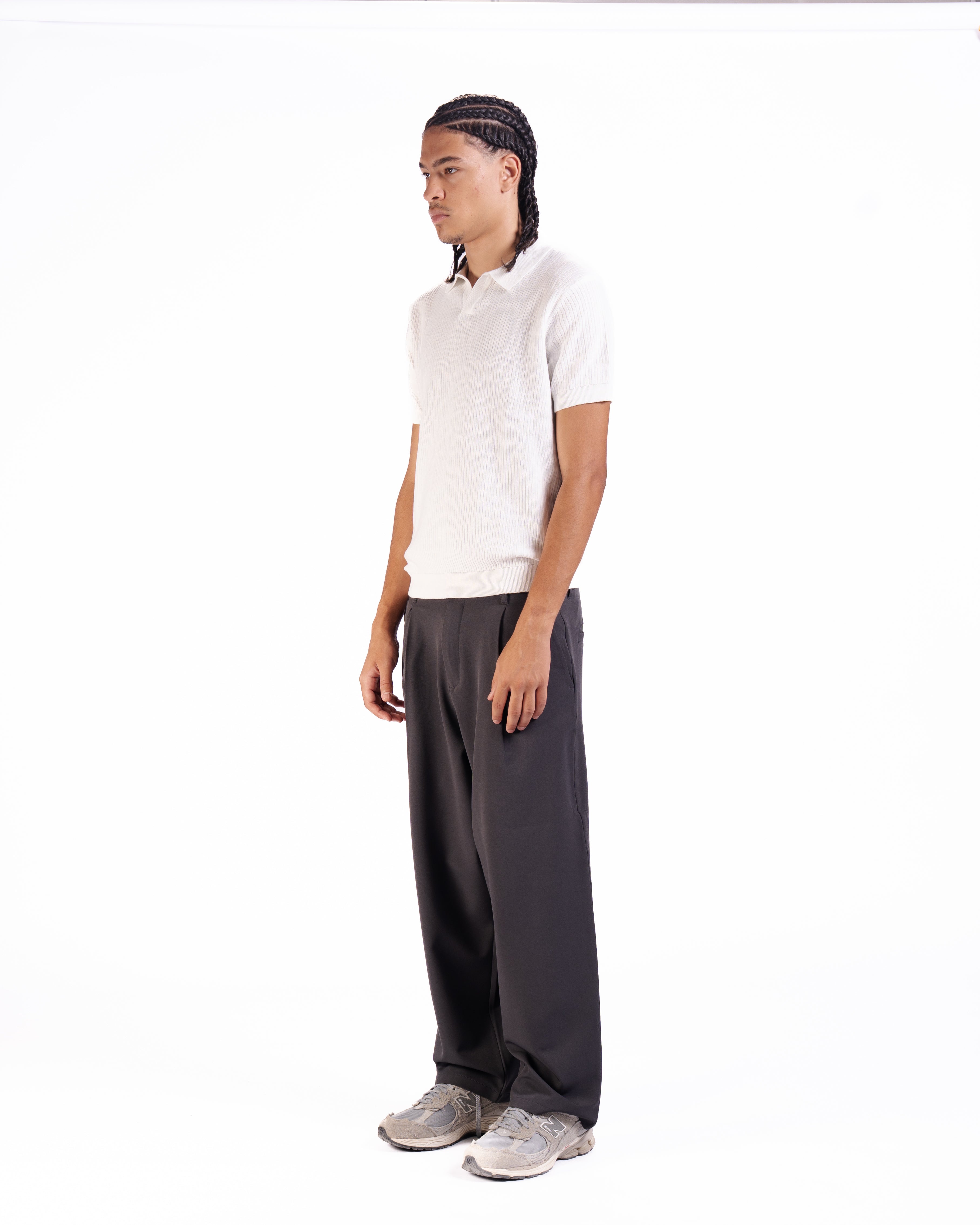 Rib Knit Polo in Off-White
