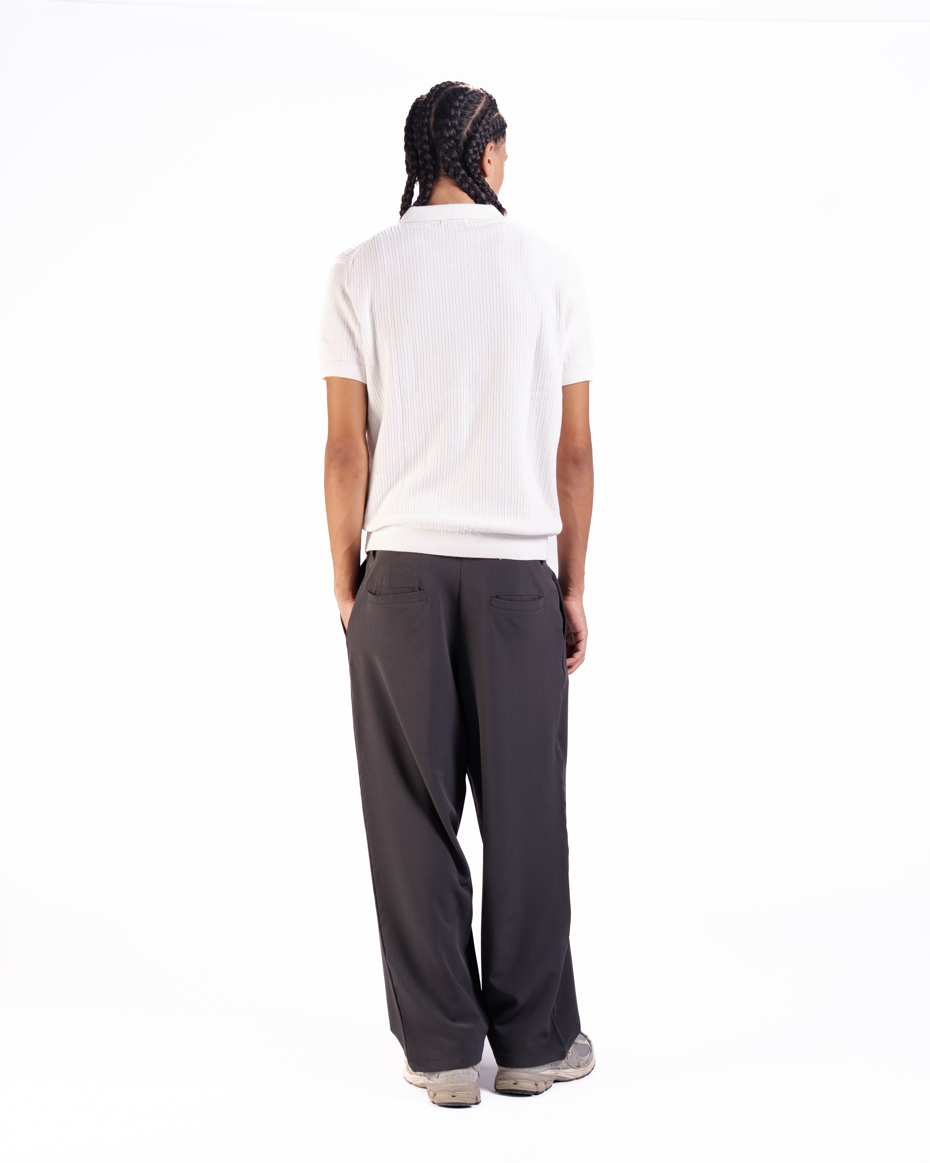 Rib Knit Polo in Off-White