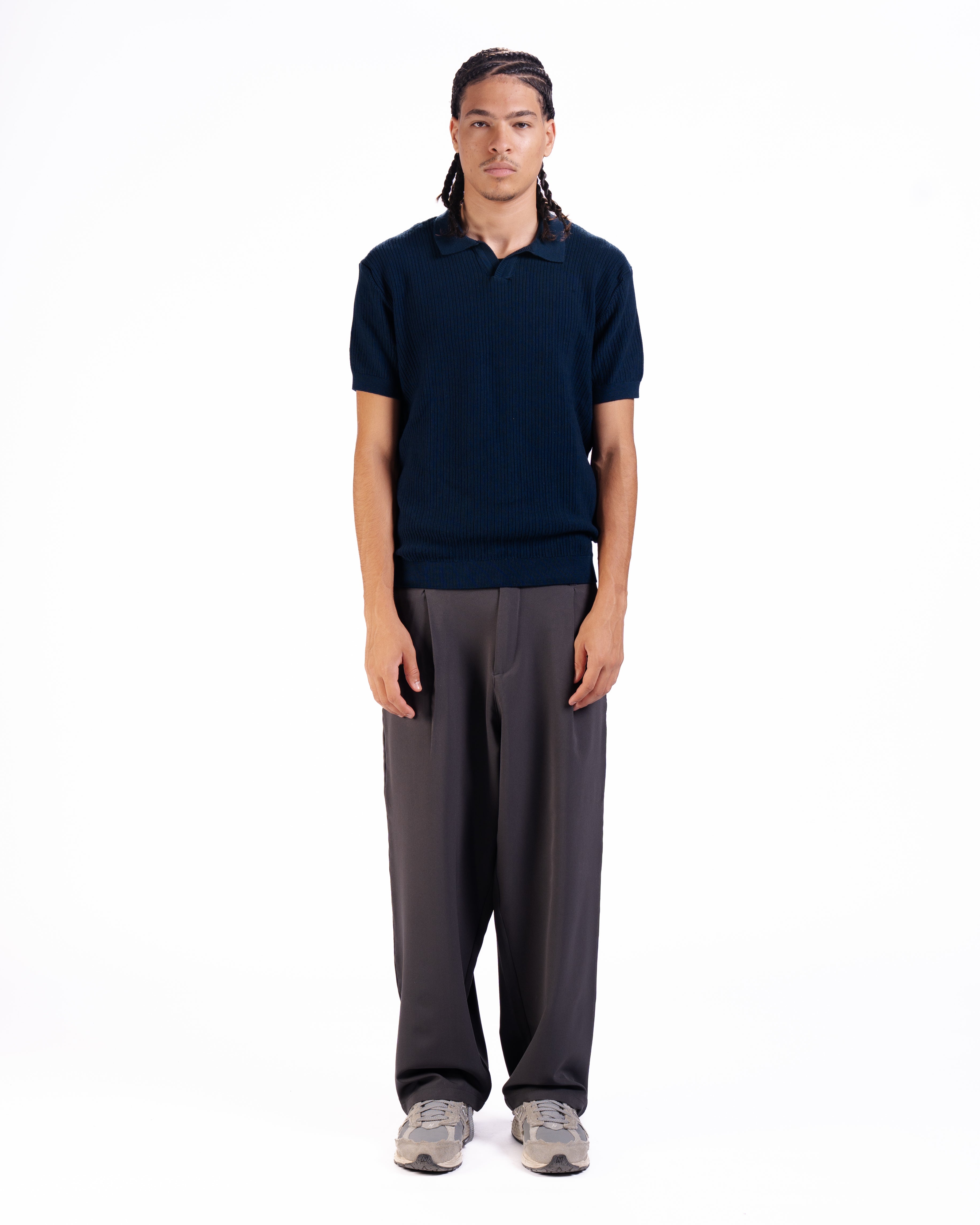 Rib Knit Polo in Midnight Blue
